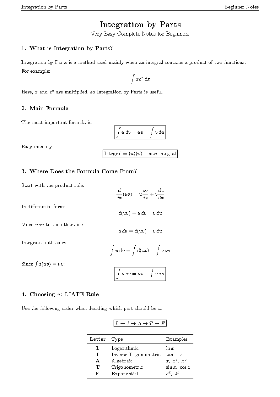 Preview of Integration By Parts